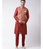Men's Orange Color Nehru Jacket with Kurta set