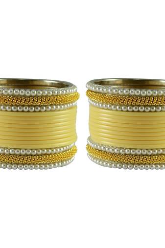 Cream Color Acrylic And Brass Bangle
