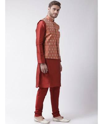 Men's Orange Color Nehru Jacket with Kurta set 3