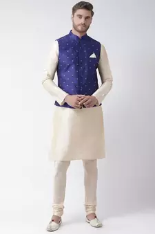 Men's Royal Blue Color Nehru Jacket with Kurta set