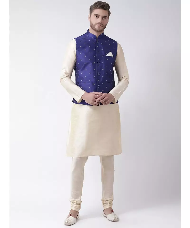 Men's Royal Blue Color Nehru Jacket with Kurta set