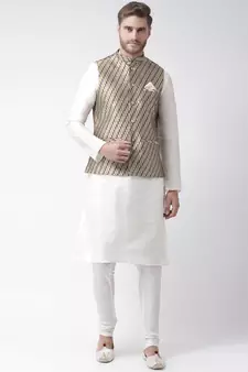 Men's Cream Color Nehru Jacket with Kurta set