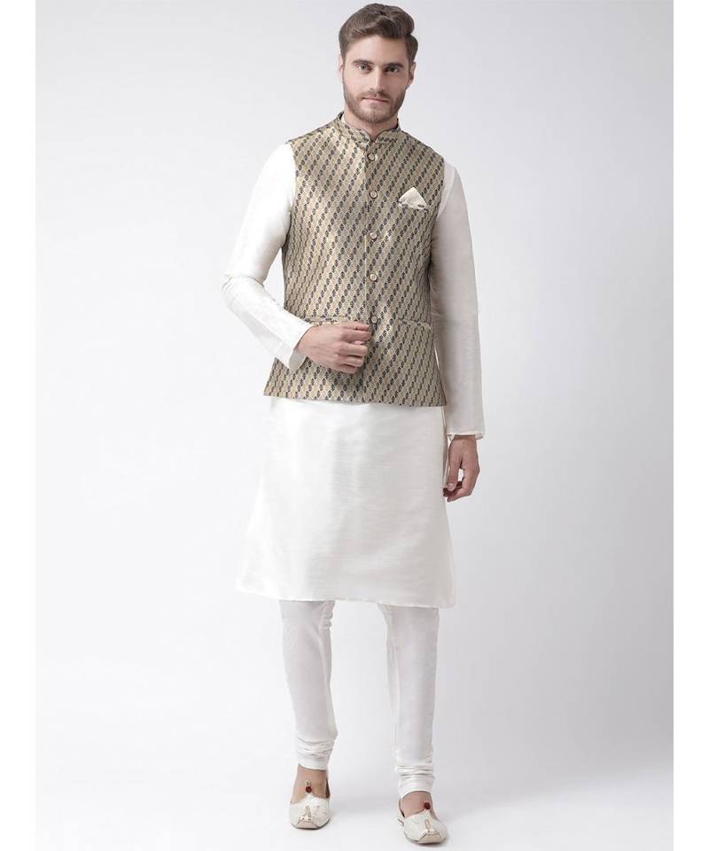 Men's Cream Color Nehru Jacket with Kurta set