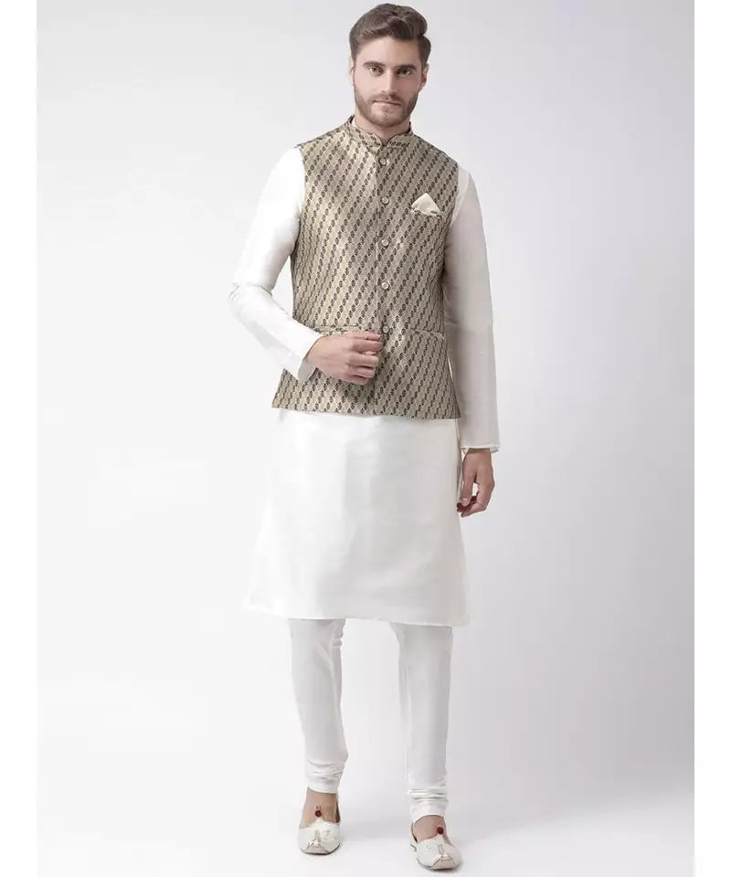 Men's Cream Color Nehru Jacket with Kurta set