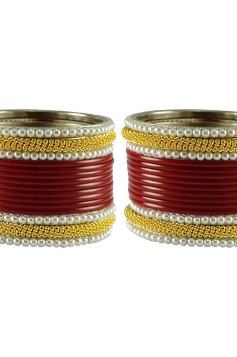 Maroon Color Acrylic And Brass Bangle