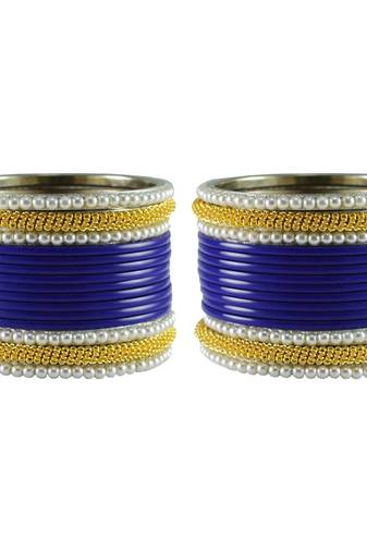 Blue Color Acrylic And Brass Bangle
