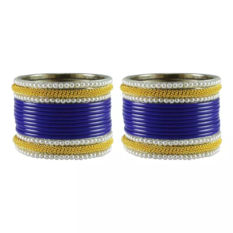 Blue Color Acrylic And Brass Bangle