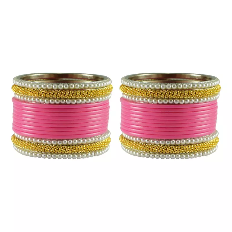 Pink Color Acrylic And Brass Bangle