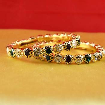 gold moti stone cz polki kundun meenakari pearl bangle kara size-2.4,2.6,2.8 1