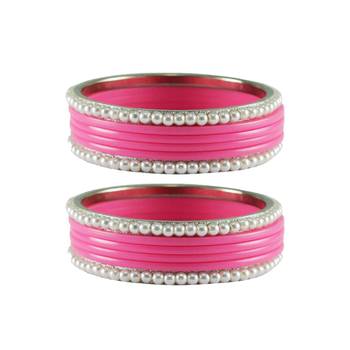 Pink Color Acrylic And Brass Bangle 1