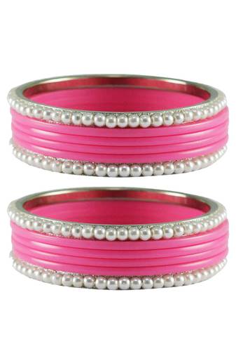 Pink Color Acrylic And Brass Bangle
