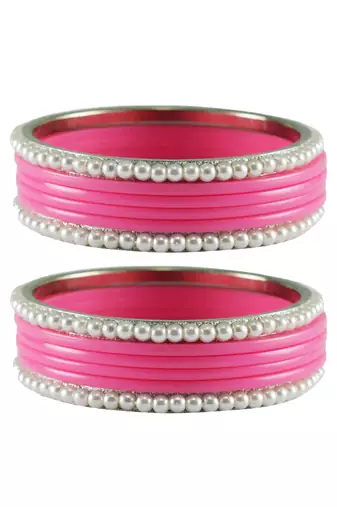 Pink Color Acrylic And Brass Bangle