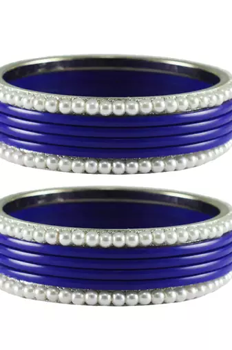 Blue Color Acrylic And Brass Bangle