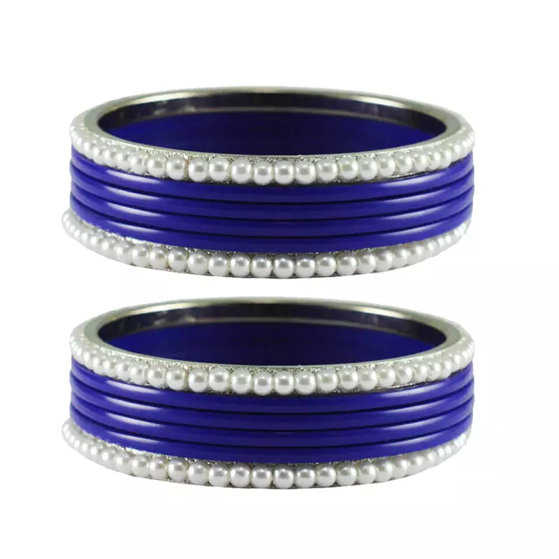Blue Color Acrylic And Brass Bangle