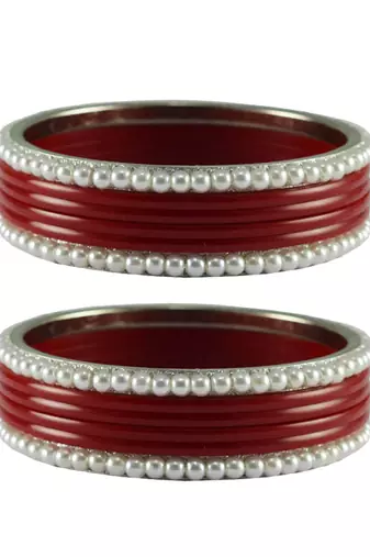 Red Color Acrylic And Brass Bangle