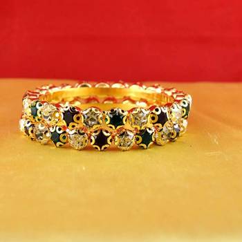 gold moti stone cz polki kundun meenakari pearl bangle kara size-2.4,2.6,2.8 2