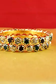 gold moti stone cz polki kundun meenakari pearl bangle kara size-2.4,2.6,2.8