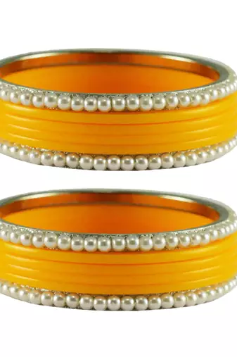 Yellow Color Acrylic And Brass Bangle