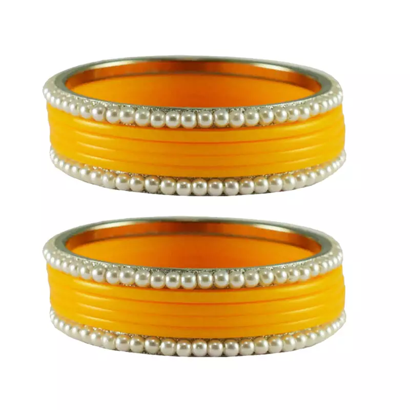 Yellow Color Acrylic And Brass Bangle