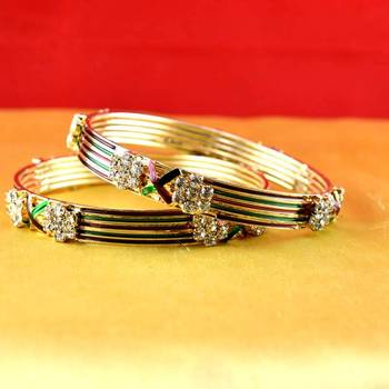Gold Moti Stone Cz Polki Kundun Meenakari Pearl Bangle Kara 1