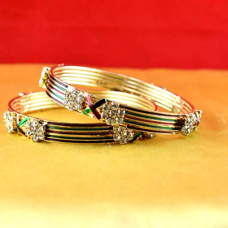 Gold Moti Stone Cz Polki Kundun Meenakari Pearl Bangle Kara