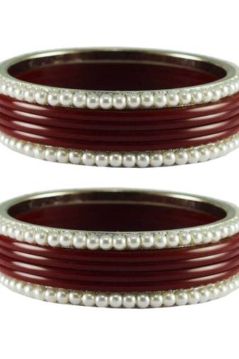 Maroon Color Acrylic And Brass Bangle