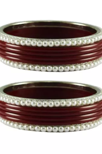 Maroon Color Acrylic And Brass Bangle