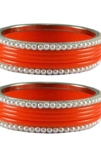 Orange Color Acrylic And Brass Bangle