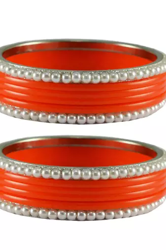 Orange Color Acrylic And Brass Bangle
