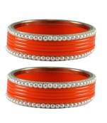 Orange Color Acrylic And Brass Bangle