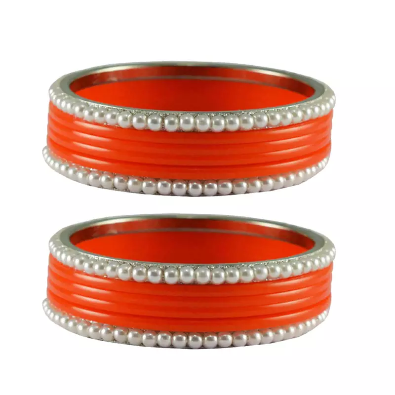 Orange Color Acrylic And Brass Bangle