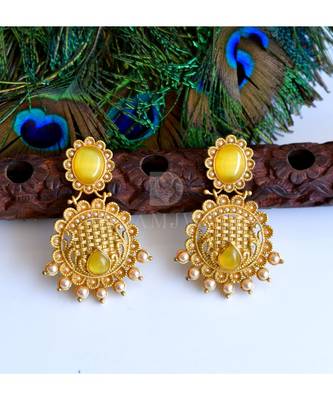 Matte Finish Yellow Party Wear Earrings dj-04851 1