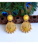 Matte Finish Yellow Party Wear Earrings dj-04851