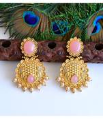 Matte Finish Baby Pink Party Wear Earrings dj-04845