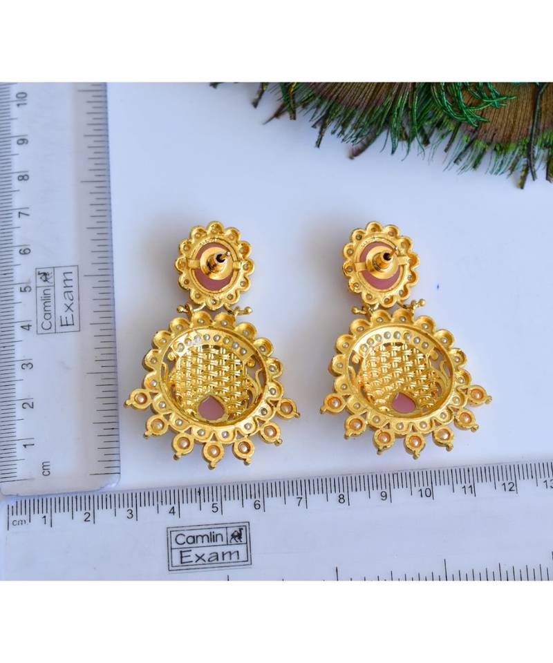 Matte Finish Baby Pink Party Wear Earrings dj-04845