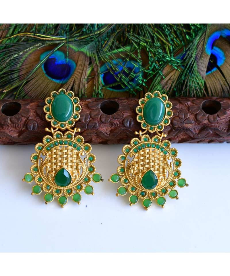 Matte Finish Green Party Wear Earrings dj-04847
