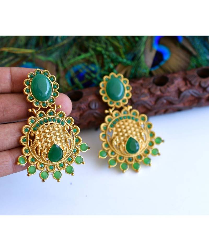 Matte Finish Green Party Wear Earrings dj-04847