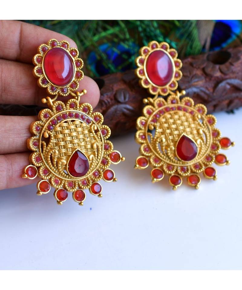 Matte Finish Maroon Party Wear Earrings dj-04844