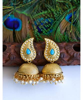 Antique Pearl-skyblue Mango Jhumkkas dj-04964 1