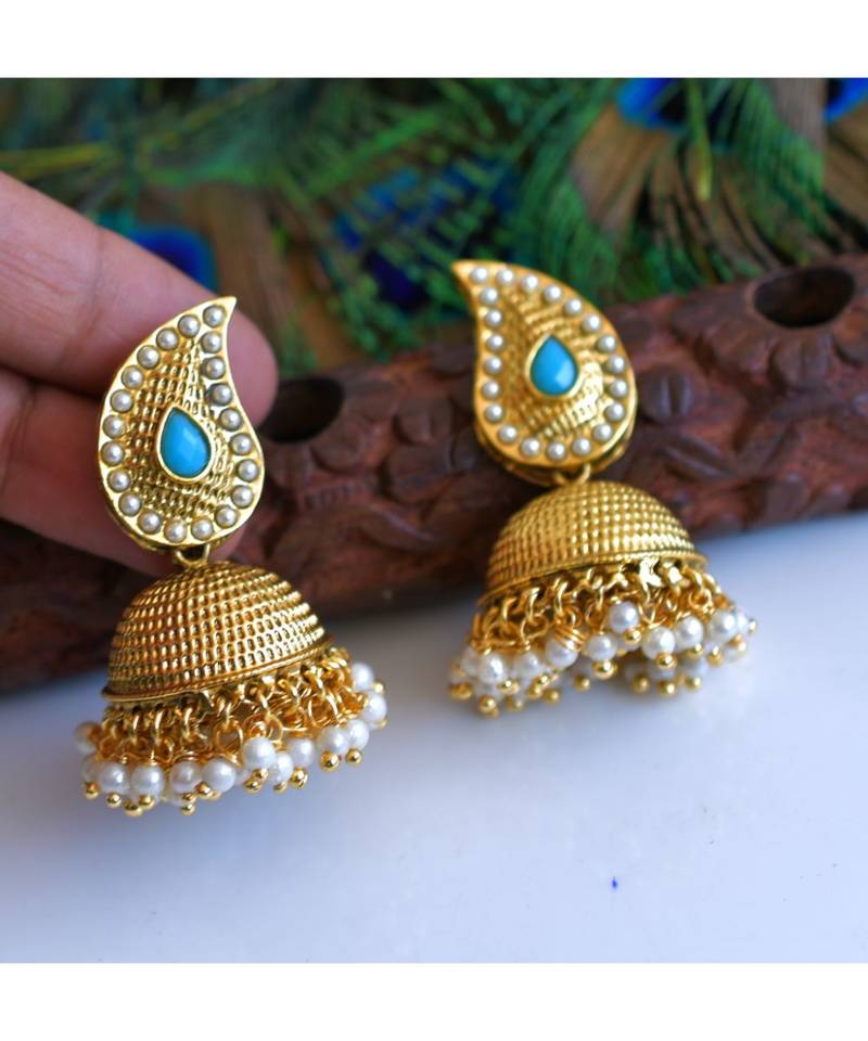 Antique Pearl-skyblue Mango Jhumkkas dj-04964