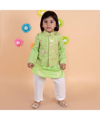 green zari print chanderi kurta nehru jacket set boys ethnic 1