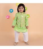 green zari print chanderi kurta nehru jacket set boys ethnic
