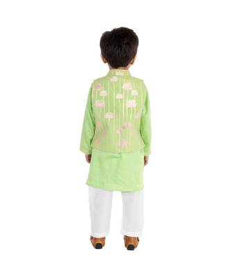 green zari print chanderi kurta nehru jacket set boys ethnic 3