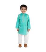 turquoise zari print chanderi kurta nehru jacket set boys ethnic