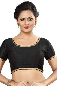 Designer Indian Traditional Black Satin Silk Blend Saree Blouse Materials Unstitched  