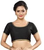 Designer Indian Traditional Black Satin Silk Blend Saree Blouse Materials Unstitched  