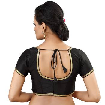 Designer Indian Traditional Black Satin Silk Blend Saree Blouse Materials Unstitched   2