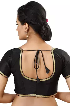Designer Indian Traditional Black Satin Silk Blend Saree Blouse Materials Unstitched  