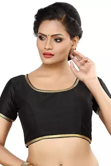 Designer Indian Traditional Black Satin Silk Blend Saree Blouse Materials Unstitched  