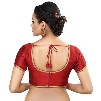 Designer Indian Traditional Maroon Satin Silk Blend Saree Blouse Materials Unstitched   2